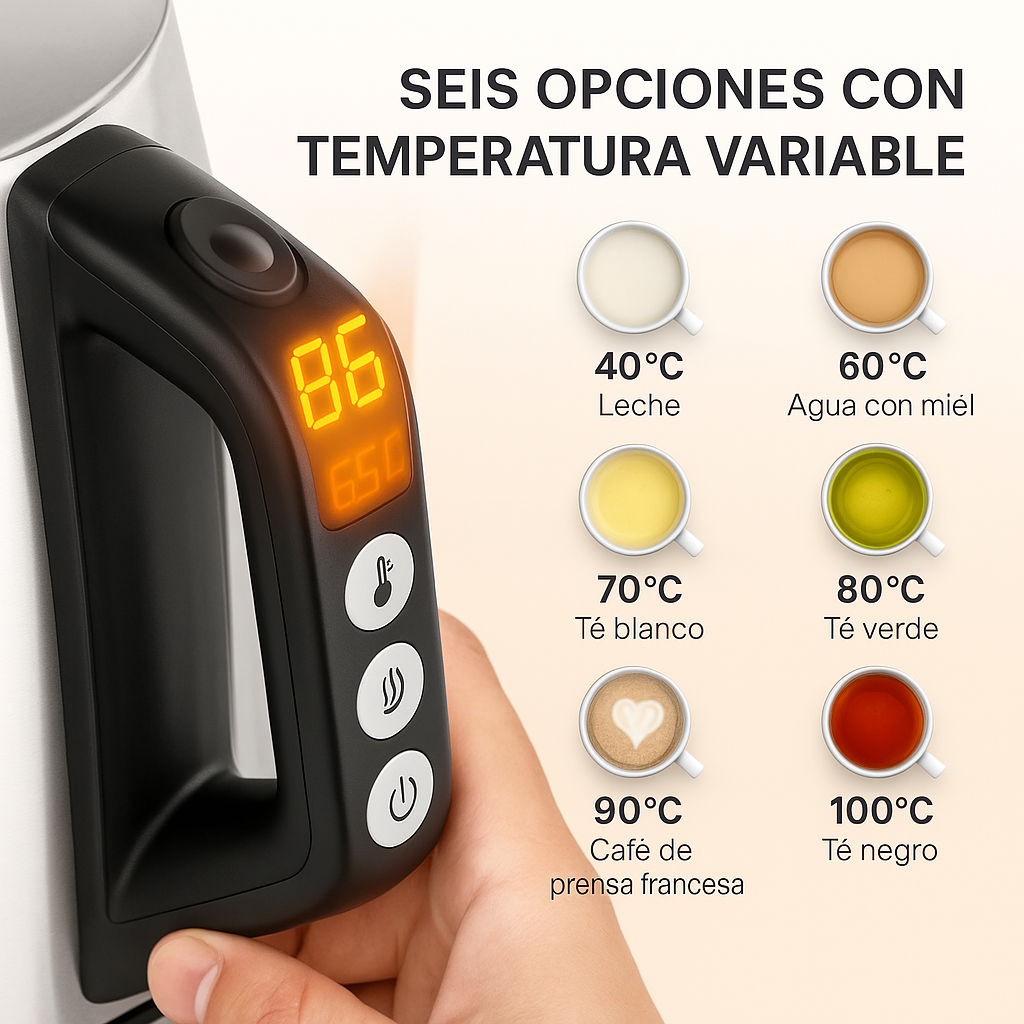 Hervidor Élégance Valmont, precisión térmica, acero inoxidable, rapidez y seguridad
