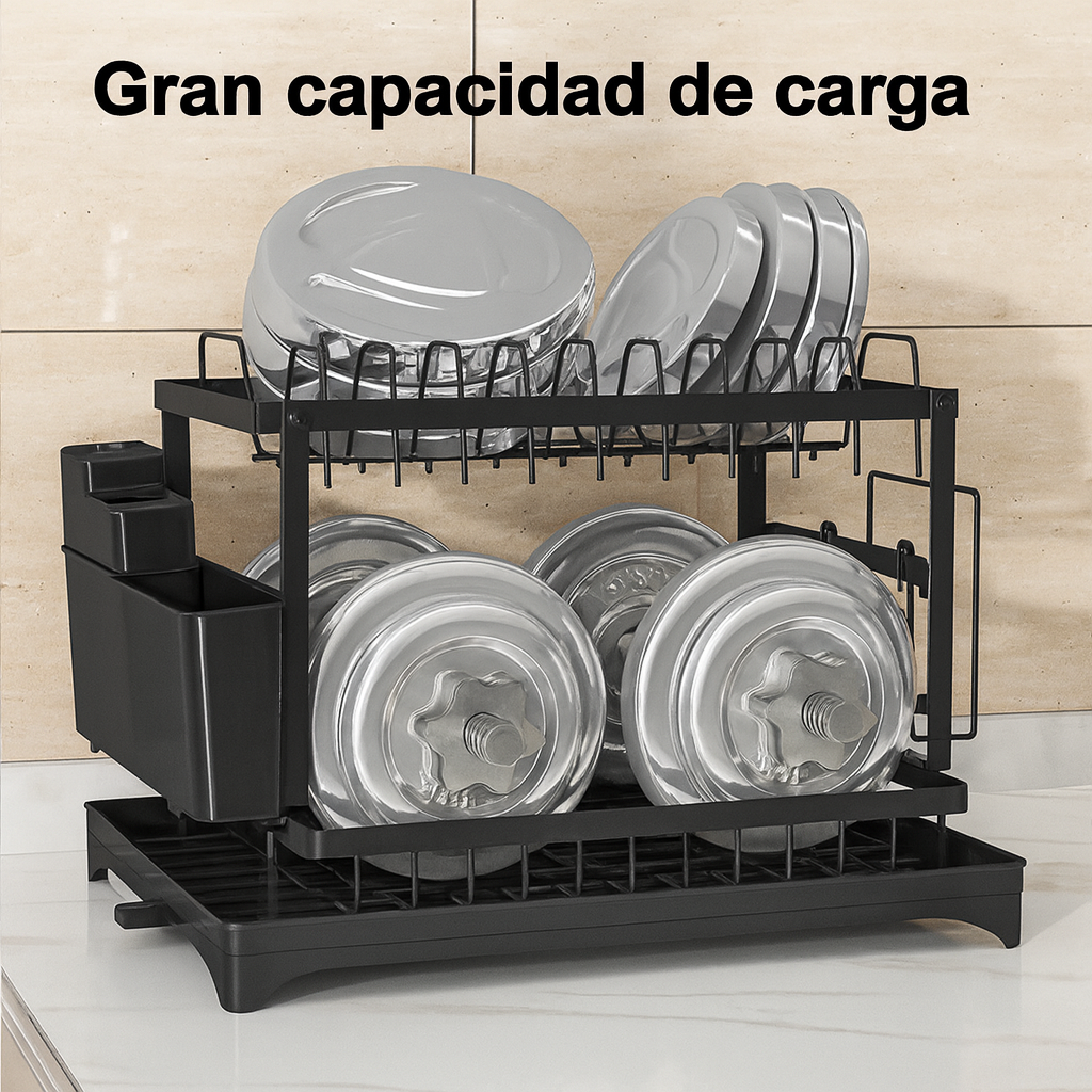 Escurridor Giratorio 360° de 2 Niveles con Drenaje Inteligente
