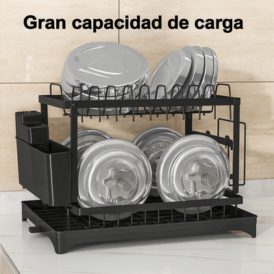 Escurridor Giratorio 360° de 2 Niveles con Drenaje Inteligente