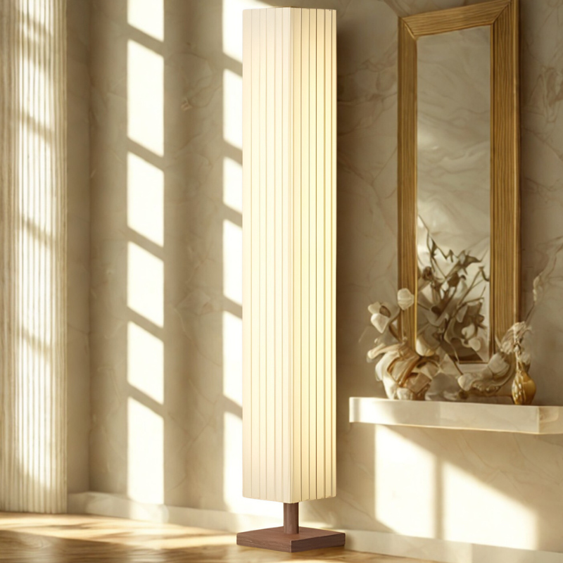 Lámpara de pie plisada ,  luz cálida, moderna, envolvente y elegante
