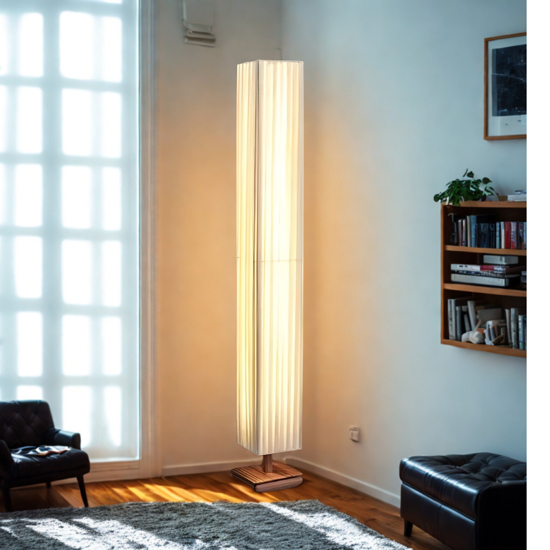 Lámpara de pie plisada ,  luz cálida, moderna, envolvente y elegante