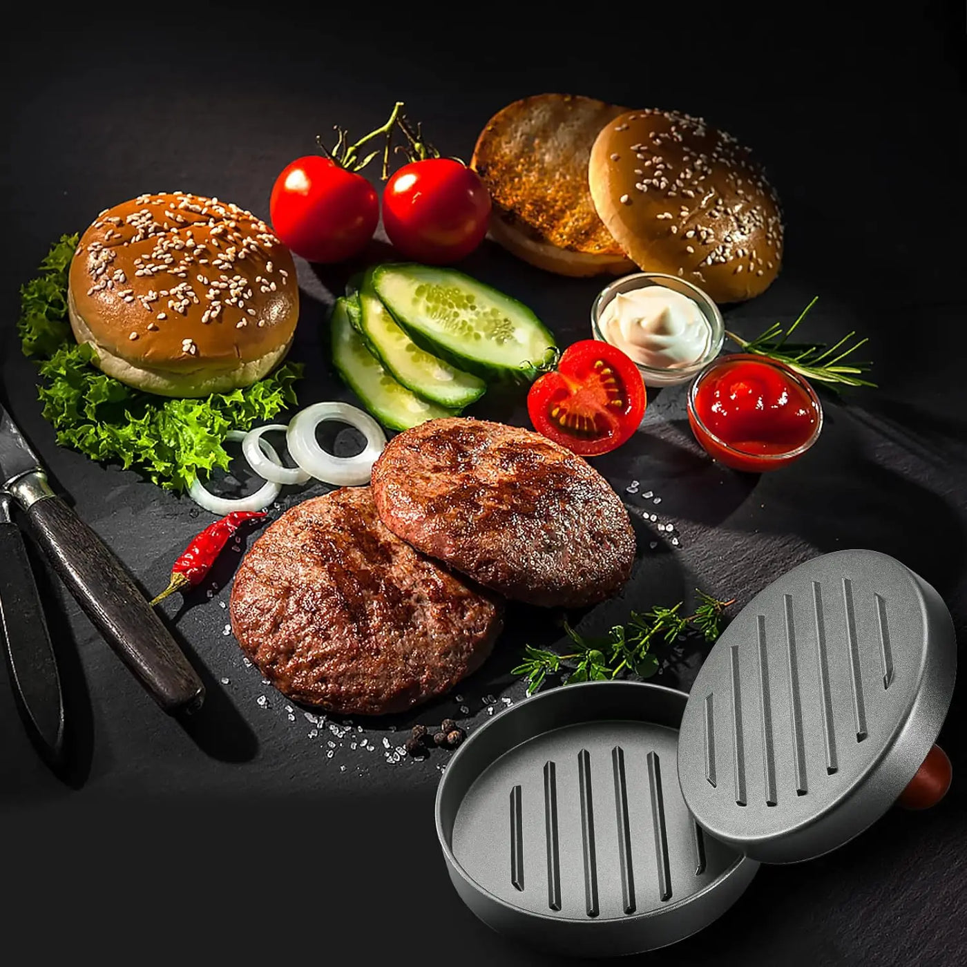Prensa para hamburguesas con 100 hojas antiadherentes